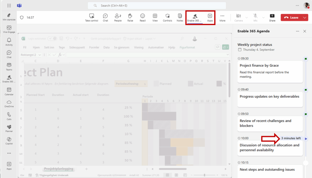 Agenda as a panel in the meeting