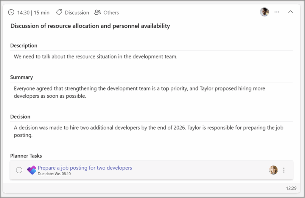 Shows a planner added to an agenda item