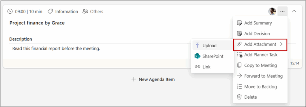 Add attachment from the Three dot menu