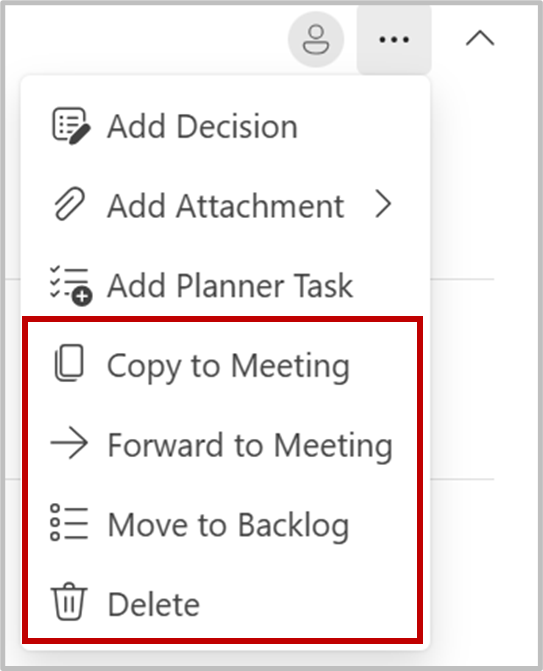 The choices are available in the three dot menu (...) for each agenda item.