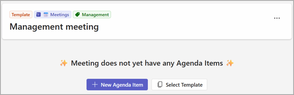 Template ready for adding agenda items