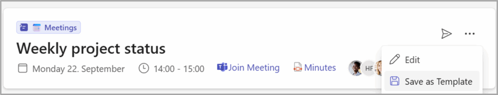 The top of the meeting where you can find Save as Template