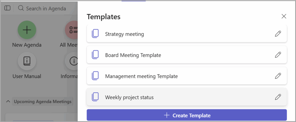 The Templates panel where you can edit templates.